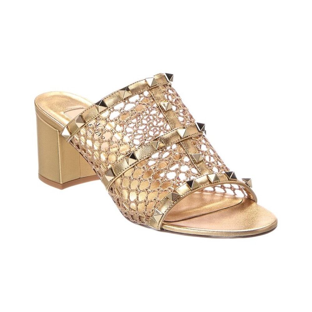 Valentino Rockstud Leather Sandal, Metallic